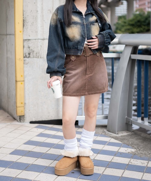 EVISU ピンク コーデュロイ ミニスカート スウィングル SWINGLE 9/27発売パールボタンデザインタックミニ