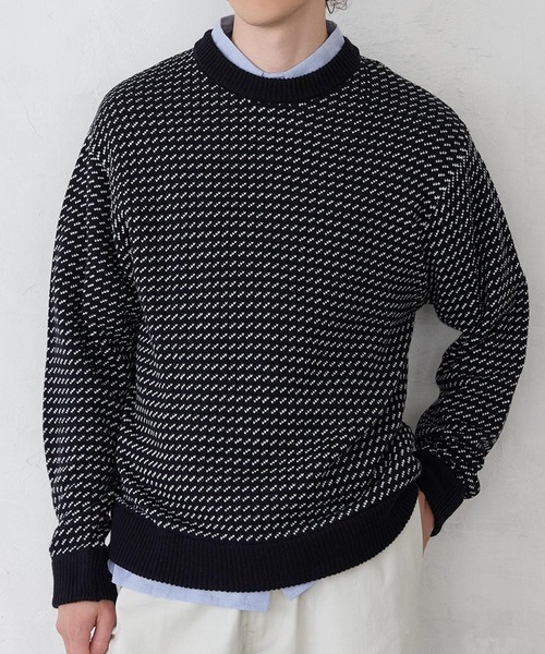 coca（coca）（コカ）の「バーズアイニットトップス（ニット/セーター・メンズ・グレー/ブラック・XL/L/M）」の2枚目の写真