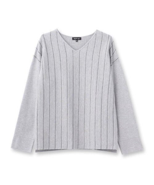 セール】【洗える/SETUP可能】Vネックストライプ柄ニットプルオーバー