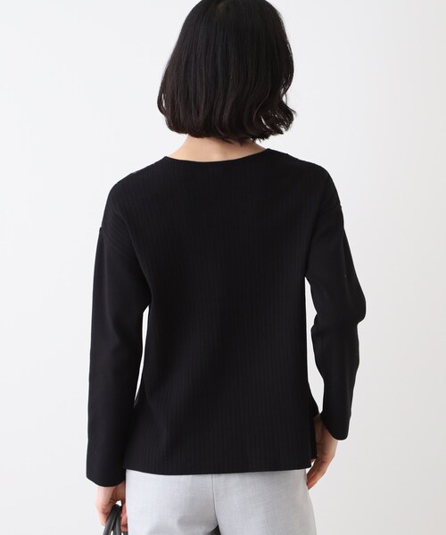 セール】【洗える/SETUP可能】Vネックストライプ柄ニットプルオーバー