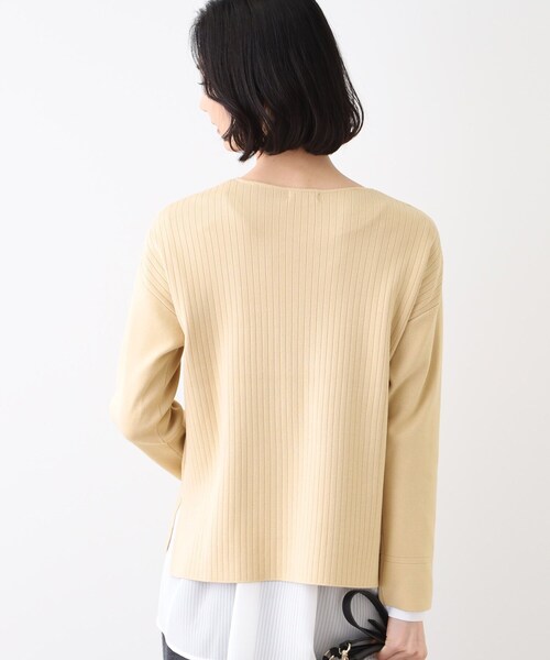 セール】【洗える/SETUP可能】Vネックストライプ柄ニットプルオーバー