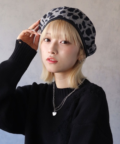 BARELY BLUE（ベアリーブルー）の「【 BARELY BLUE / ベアリーブルー 】 レオパード パイピング ベレー帽（ハンチング/ベレー帽・レディース・ベージュ/グレー/チャコールグレー・FREE）」の7枚目の写真