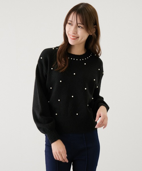 Jayro(ジャイロ)の「ビジューパール付きニット(Tシャツ/カットソー・レディース・ホワイト/グリーン/ブラック・FREE)」の5枚目の写真