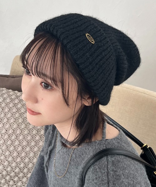セール】チャーム付き リブニットビーニー（ニットキャップ/ビーニー
