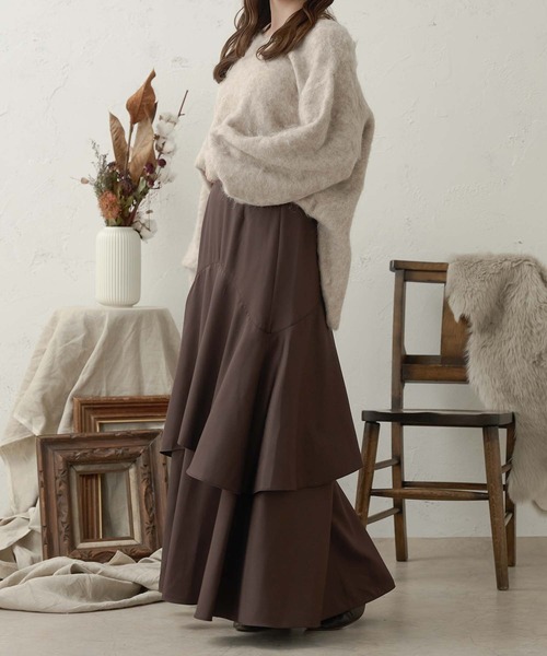 Ambre Neige(アンブルネージュ)の「ティアードスカート/WEB/EC限定商品(スカート・レディース・ダークブラウン/ブラック・FREE)」の8枚目の写真