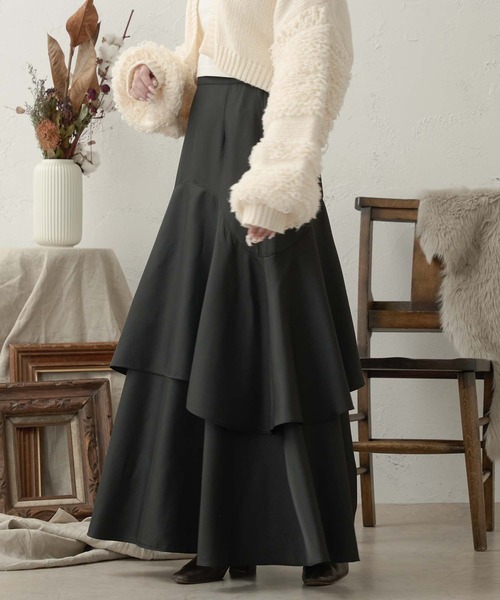 Ambre Neige(アンブルネージュ)の「ティアードスカート/WEB/EC限定商品(スカート・レディース・ダークブラウン/ブラック・FREE)」の14枚目の写真