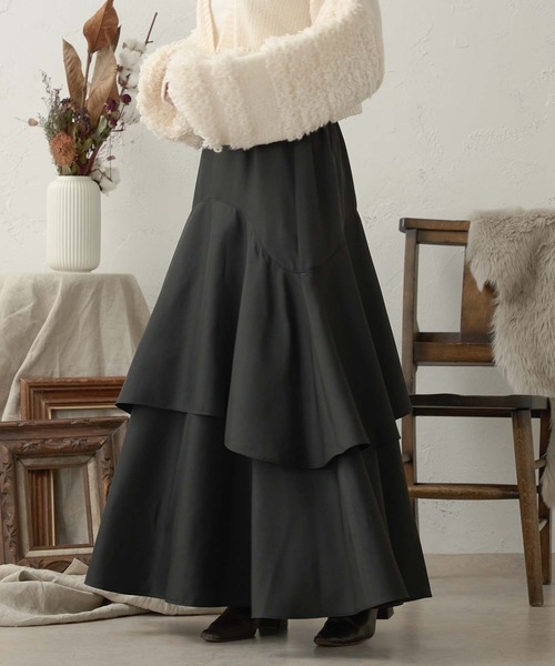 Ambre Neige(アンブルネージュ)の「ティアードスカート/WEB/EC限定商品(スカート・レディース・ダークブラウン/ブラック・FREE)」の15枚目の写真