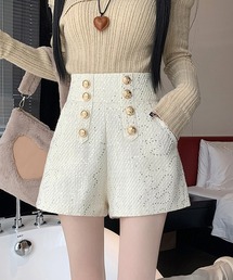 ダブルボタン ラメツイード ショートパンツ