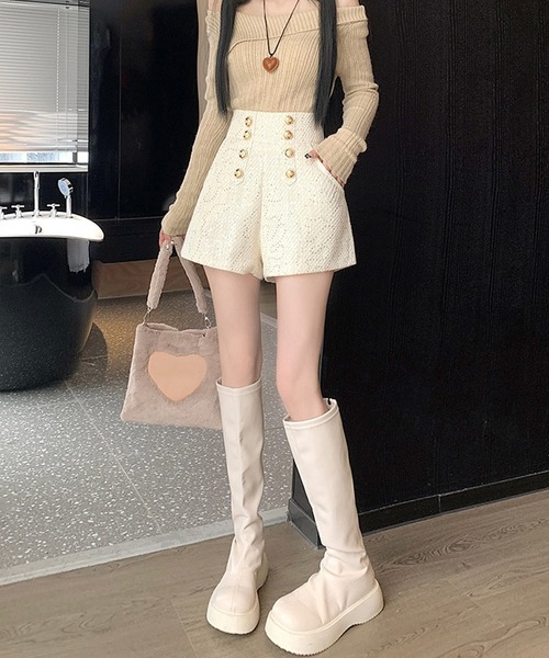 ダブルボタン ラメツイード ショートパンツ（その他パンツ