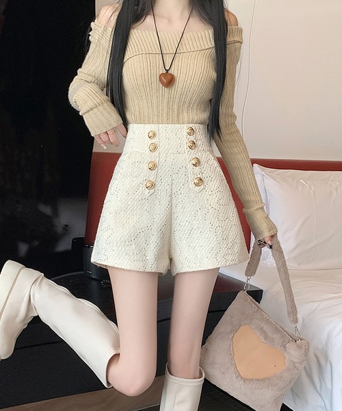 ダブルボタン ラメツイード ショートパンツ（その他パンツ