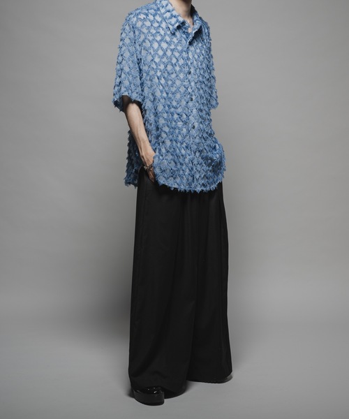 CASPER JOHN(キャスパージョン)の「Various loose shirts -fringe sheer- /バリアスルーズシャツ -フリンジシアー-(シャツ/ブラウス・メンズ・ブラック/サックスブルー/ワイン/グレー/ネイビー/パープル/ホワイト・X-SMALL/SMALL/MEDIUM/LARGE)」の12枚目の写真