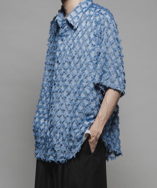 CASPER JOHN(キャスパージョン)の「Various loose shirts -fringe sheer- /バリアスルーズシャツ -フリンジシアー-(シャツ/ブラウス・メンズ・ブラック/サックスブルー/ワイン/グレー/ネイビー/パープル/ホワイト・X-SMALL/SMALL/MEDIUM/LARGE)」の10枚目の写真