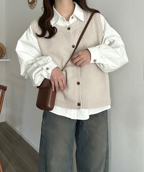 Cham.（チャム）の「シンプルニットベスト（ベスト・レディース・ブラウン/ダークブラウン/ナチュラル/ブラック/ベージュ・F）」の6枚目の写真