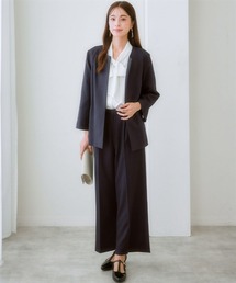 7days Life Styling（セブンデイズライフスタイリング）の「【レディーススーツ】ドビー素材Aラインジャケットパンツスーツ（ノーカラージャケット＋セミワイドパンツ）<大きいサイズ有>（スーツセット）」