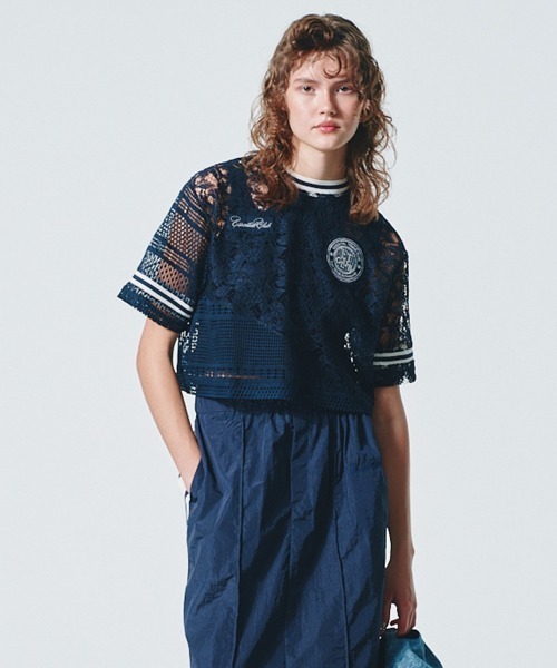 DOUBLE STANDARD CLOTHING(ダブルスタンダードクロージング)の「ドッキングレースシアートップス(シャツ/ブラウス・レディース・オフホワイト/ネイビー・36/38)」の1枚目の写真