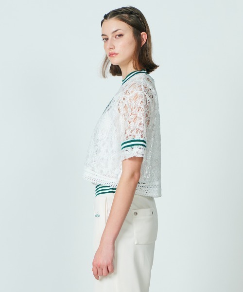 DOUBLE STANDARD CLOTHING(ダブルスタンダードクロージング)の「ドッキングレースシアートップス(シャツ/ブラウス・レディース・オフホワイト/ネイビー・36/38)」の4枚目の写真