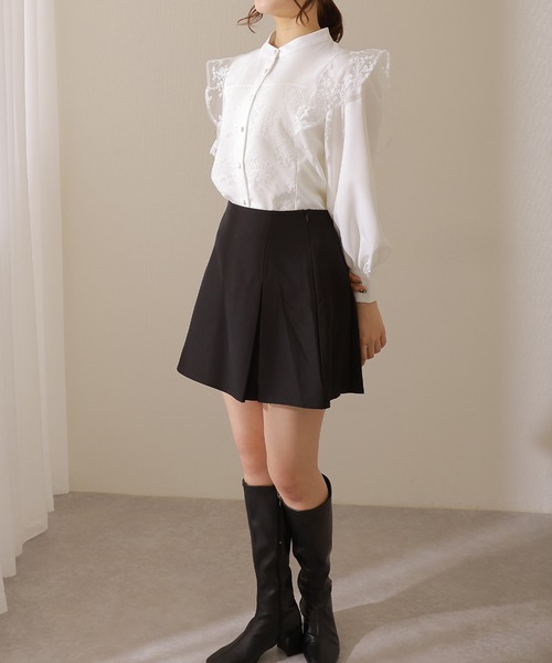 Lace Ladies（レースレディース）の「バンドカラー レース ドッキング 長袖 フレア ブラウス（シャツ/ブラウス・レディース・ネイビー/ベージュ/ブラック/ホワイト・FREE/S）」の5枚目の写真