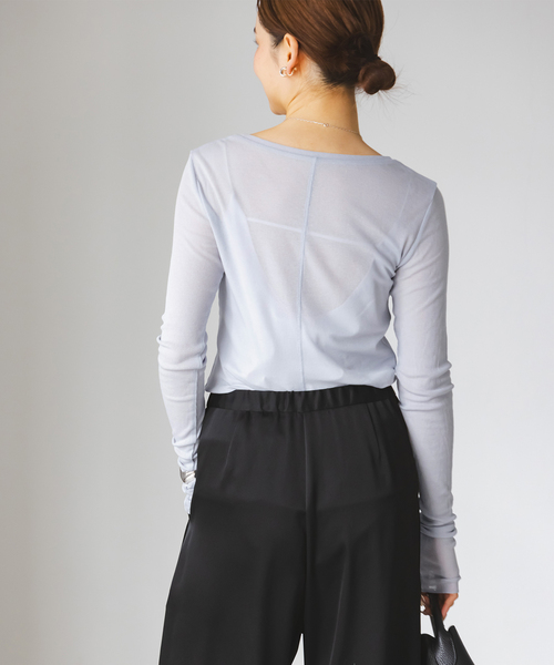 Noble(ノーブル)の「《追加3》シアーテレコロングスリーブプルオーバー(Tシャツ/カットソー・レディース・ホワイト/ブラック/サックスブルー・FREE)」の4枚目の写真