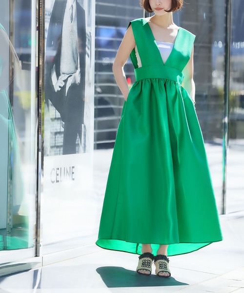 ELFRANK（エルフランク）の「ギャザーフレアジャンパースカート（ジャンパースカート・レディース・ドット/グリーン/ブラック・FREE）」の2枚目の写真