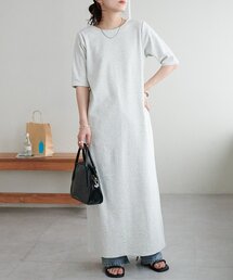【WEB限定】カットリブ5分袖ワンピース