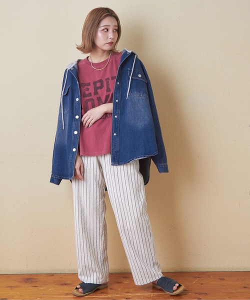CUBE SUGAR(キューブシュガー)の「ストライプベルトヒモ付イージーギャザーパンツ(その他パンツ・レディース・ナチュラル/ブラック/カーキ/マルチ・M)」の8枚目の写真