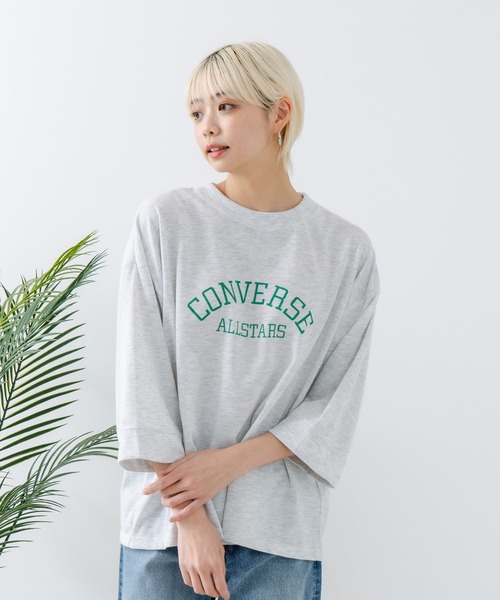 CONVERSE(コンバース)の「【CONVERSE/コンバース】8分袖 切り替えTシャツ(Tシャツ/カットソー・レディース・ライトグレー/ブラック/オフホワイト/エメラルド・MEDIUM/LARGE)」の1枚目の写真