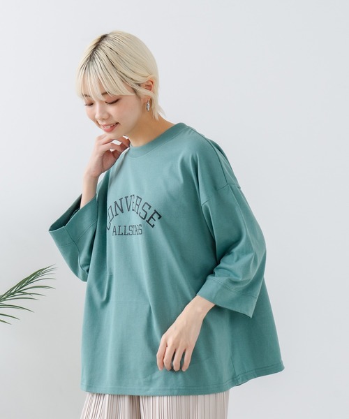 CONVERSE(コンバース)の「【CONVERSE/コンバース】8分袖 切り替えTシャツ(Tシャツ/カットソー・レディース・ライトグレー/ブラック/オフホワイト/エメラルド・MEDIUM/LARGE)」の4枚目の写真