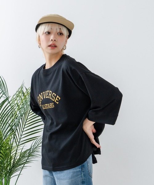 CONVERSE(コンバース)の「【CONVERSE/コンバース】8分袖 切り替えTシャツ(Tシャツ/カットソー・レディース・ライトグレー/ブラック/オフホワイト/エメラルド・MEDIUM/LARGE)」の3枚目の写真
