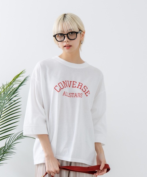 CONVERSE(コンバース)の「【CONVERSE/コンバース】8分袖 切り替えTシャツ(Tシャツ/カットソー・レディース・ライトグレー/ブラック/オフホワイト/エメラルド・MEDIUM/LARGE)」の7枚目の写真