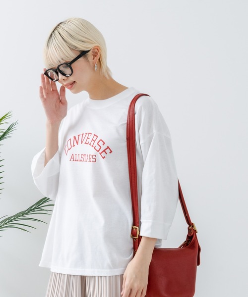 CONVERSE(コンバース)の「【CONVERSE/コンバース】8分袖 切り替えTシャツ(Tシャツ/カットソー・レディース・ライトグレー/ブラック/オフホワイト/エメラルド・MEDIUM/LARGE)」の8枚目の写真