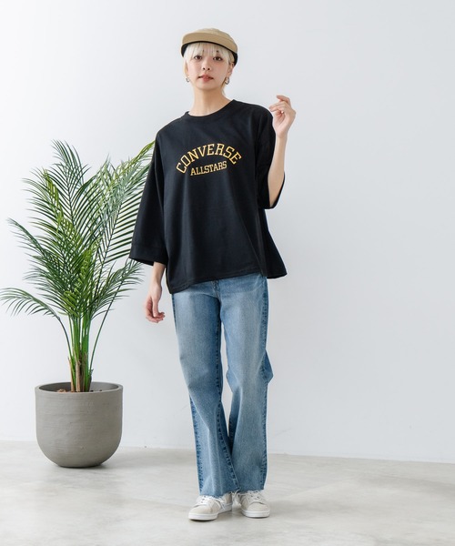 CONVERSE(コンバース)の「【CONVERSE/コンバース】8分袖 切り替えTシャツ(Tシャツ/カットソー・レディース・ライトグレー/ブラック/オフホワイト/エメラルド・MEDIUM/LARGE)」の9枚目の写真