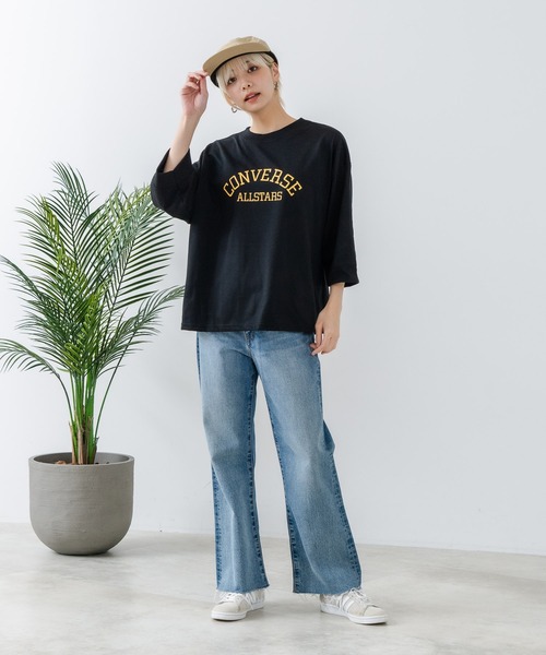 CONVERSE(コンバース)の「【CONVERSE/コンバース】8分袖 切り替えTシャツ(Tシャツ/カットソー・レディース・ライトグレー/ブラック/オフホワイト/エメラルド・MEDIUM/LARGE)」の10枚目の写真