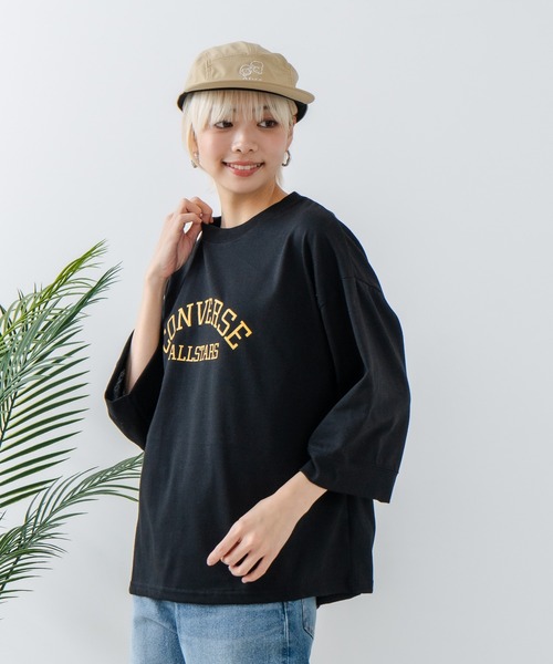 CONVERSE(コンバース)の「【CONVERSE/コンバース】8分袖 切り替えTシャツ(Tシャツ/カットソー・レディース・ライトグレー/ブラック/オフホワイト/エメラルド・MEDIUM/LARGE)」の12枚目の写真