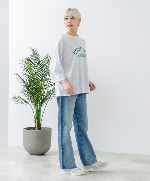 CONVERSE(コンバース)の「【CONVERSE/コンバース】8分袖 切り替えTシャツ(Tシャツ/カットソー・レディース・ライトグレー/ブラック/オフホワイト/エメラルド・MEDIUM/LARGE)」の17枚目の写真