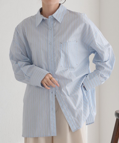 raffime（ラフィミー）の「【Raffime】ポケットデザインオーバーサイズシャツ（シャツ/ブラウス・レディース・ピンク/ライトブルー/ブルー/オフホワイト/ブルー系その他/イエロー系その他・フリー）」の5枚目の写真