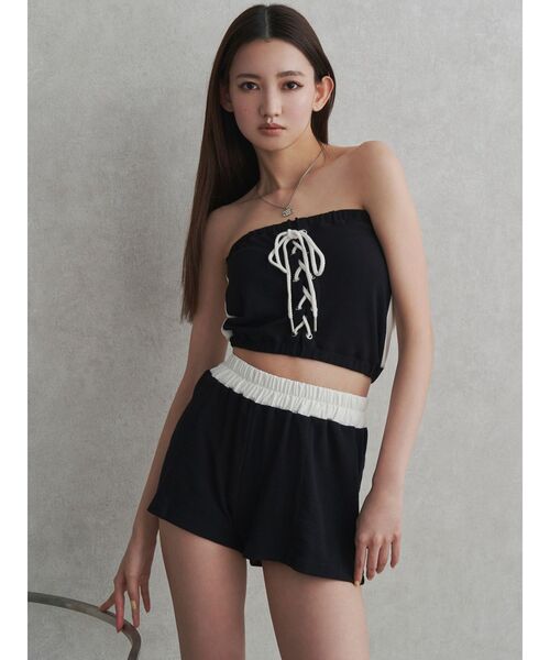 GYDA ブラックショートパンツ M ジェイダ GYDA GYDA サイドラインツィードショートパンツ