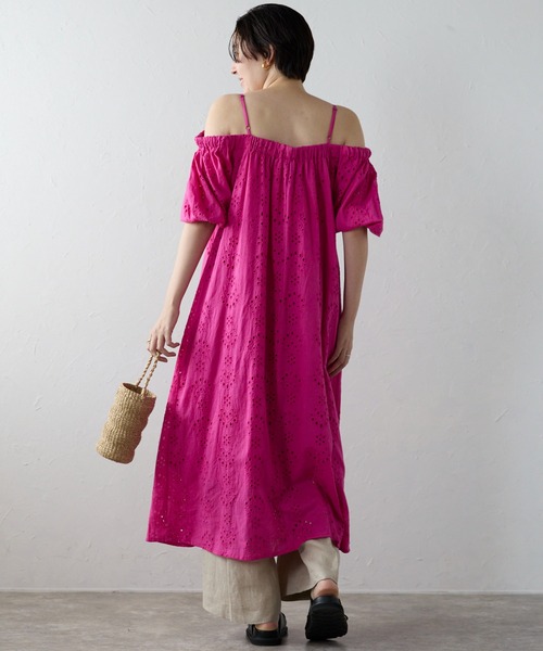 Indian cut work off shoulder one-piece インドカットワーク
