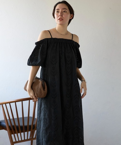 セール】Indian cut work off shoulder one-piece インドカット