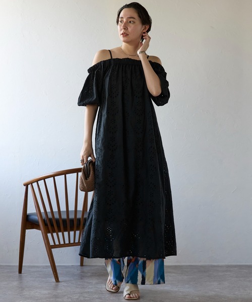 セール】Indian cut work off shoulder one-piece インドカット