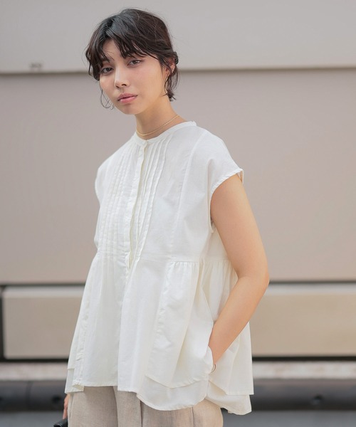 セール】Pin Tuck Peplum Blouse｜ピンタックペプラムブラウス（シャツ