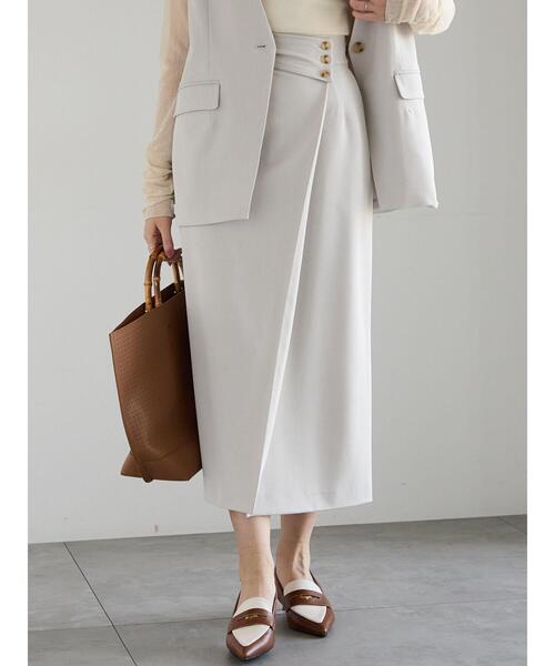 Te chichi(テチチ)の「【宮本茉由着用】ウエストマークラップナロースカート(セットアップ可)(スカート・レディース・ベージュ/ミント/グレー・F)」の1枚目の写真