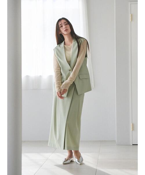 Te chichi(テチチ)の「【宮本茉由着用】ウエストマークラップナロースカート(セットアップ可)(スカート・レディース・ベージュ/ミント/グレー・F)」の3枚目の写真