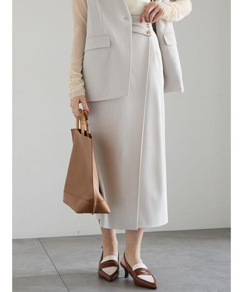 Te chichi(テチチ)の「【宮本茉由着用】ウエストマークラップナロースカート(セットアップ可)(スカート・レディース・ベージュ/ミント/グレー・F)」の9枚目の写真