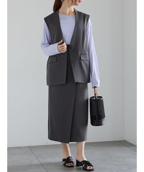 Te chichi(テチチ)の「【宮本茉由着用】ウエストマークラップナロースカート(セットアップ可)(スカート・レディース・ベージュ/ミント/グレー・F)」の11枚目の写真