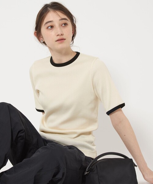 UNITED ARROWS（ユナイテッドアローズ）の「リブ バイカラーパイピング Tシャツ（Tシャツ/カットソー・レディース・ブラック/ベージュ/ネイビー/オフホワイト/ダークブラウン・FREE）」の12枚目の写真