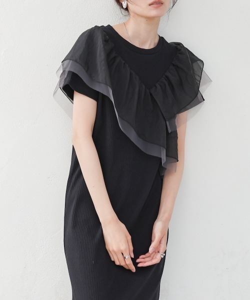 S・Mサイズ展開】アシメフリルドッキングワンピース（ワンピース