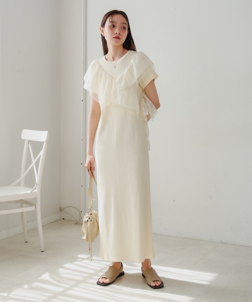 セール】【S・Mサイズ展開】アシメフリルドッキングワンピース