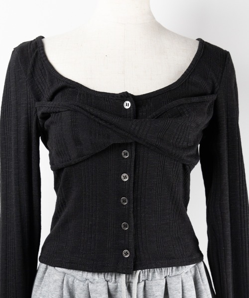 me+em select(ミームセレクト)の「※※【 3color 】フロントボタンオープンネックリブカットソートップス / front button open neck ribbed cutsew tops(Tシャツ/カットソー・レディース・ブラック/グレー/ホワイト・FREE)」の12枚目の写真