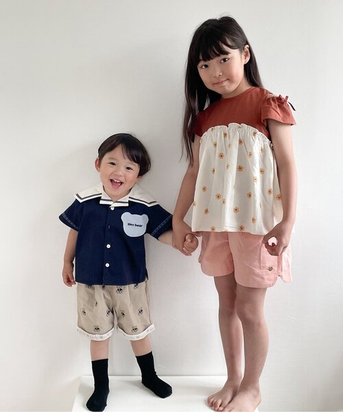 apres les cours(アプレレクール)の「tiny bear 刺繍パンツ(その他パンツ・キッズ・ベージュ/ネイビー・80/90/100/110/120)」の6枚目の写真