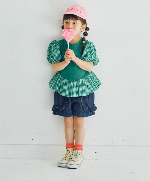 p.premier(ピードットプルミエ)の「サイドポケットフリルショートパンツ(その他パンツ・キッズ・ベージュ/インディゴブルー/カーキ/レッド・80/90/100/110/120/130/140)」の8枚目の写真